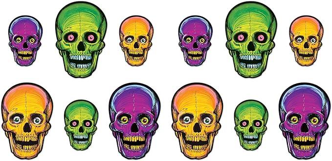 Vintage Halloween Nite-Glo Skull Cutouts Pack of 2