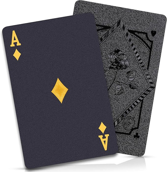 Playing Cards, Waterproof Cards, Plastic Playing Cards, Deck of Cards, Cool Black Poker Card Professional Set for Table Magic Pool Camping Party Game, Standard Index Card Decks (1 Pack)