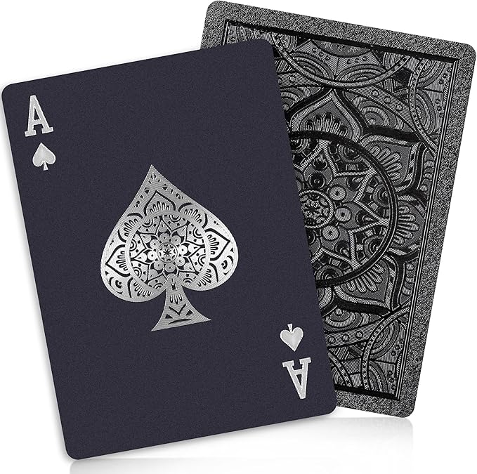 Playing Cards 2 Pack, Plastic Playing Cards, Deck of Cards, Waterproof Poker Cards, Black Standard Playing Card for Adults, Cool Premium Poker Card Set for Gift Camping Beach Pool Party Table Games
