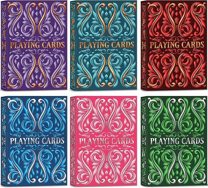 Playing Cards 6 Pack, Decks of Cards, Poker Size Standard Index Deck in 6 Unique Colors, Playing Cards Bulk for Family Game Night, Blackjack, Pinochle, Canasta, Party Supplies Travel Card Games
