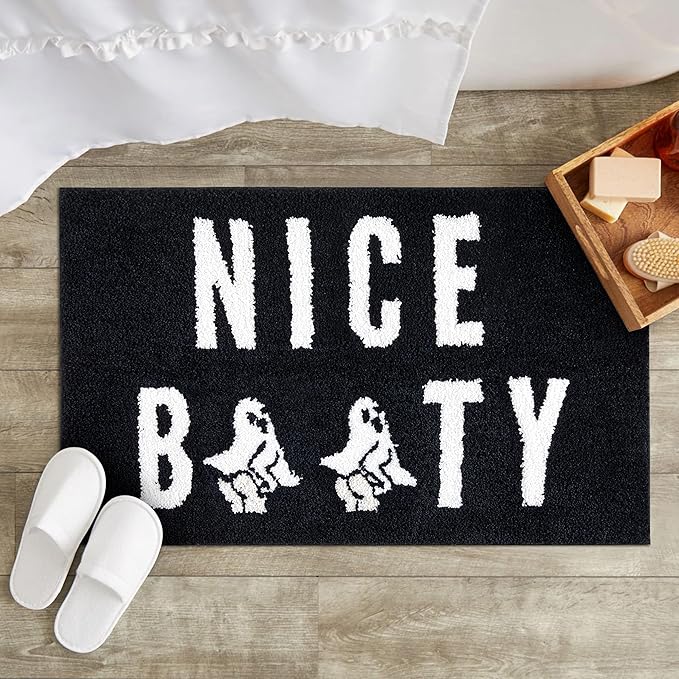 RoomTalks Funny Halloween Bath Mat for Bathroom Non Slip Washable Minimalist Nice Booty Black Gothic Halloween Bath Rug 20’’W x 32’’L Microfiber Shaggy Absorbent Spooky Ghost Bathroom Rug Mat
