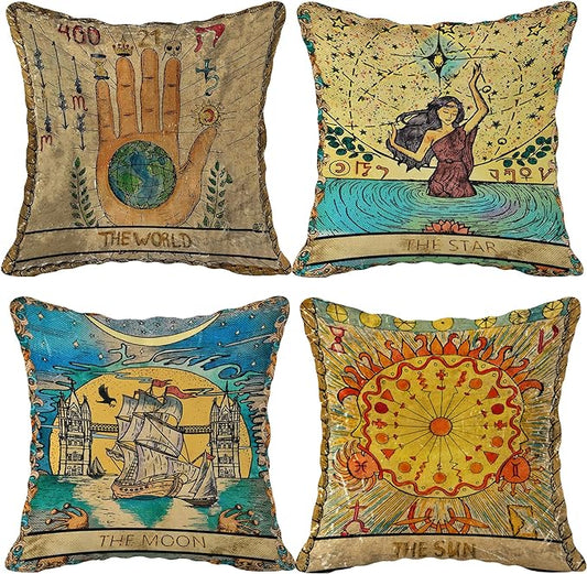 (RB) Tarot the Star Flannel Throw Pillow Case, 18 x 18 Inch Set of 4, Daughter Sister Astrology Tarot Lovers Gifts, Mom, Wife Gifts, Tarot Art Decor Cushion Cover for Sofa Bed Girl Room College Dorm