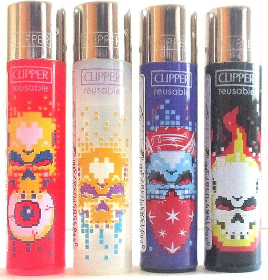 Clipper Lighter 4 Pack (Fire Skulls)