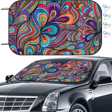 Car Windshield Sun Shade, Folding Car Shades for Front Windows UV Rays Sun Visor Shade with Sucker, Keeps Your Vehicle Cool