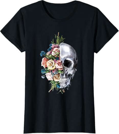Flower Skull Sugar Roses for Women Girls Halloween T-Shirt