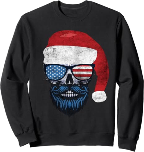 American Santa Cool Hipster Beard Skull Sunglasses