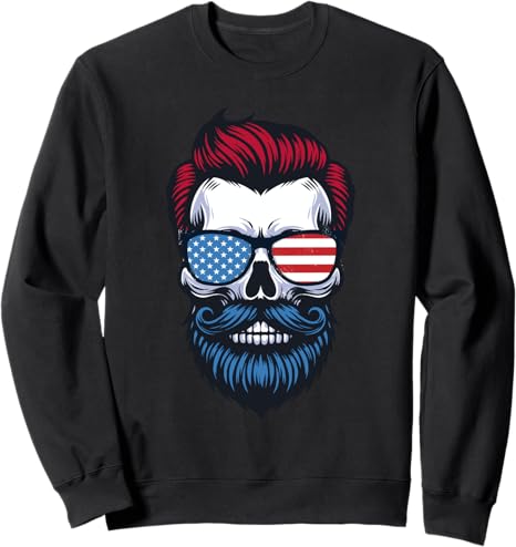 American Hipster US Flag Bearded Skull Sunglasses