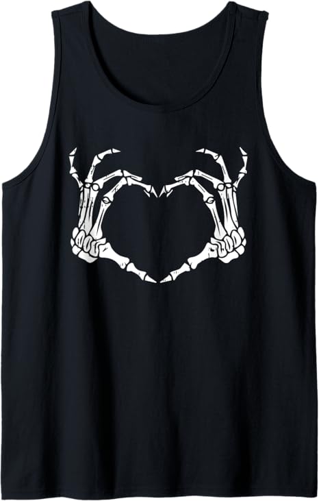 Skeleton Hand Heart Sign Bones Costume Funny Tank Top, Black, 3X-Large