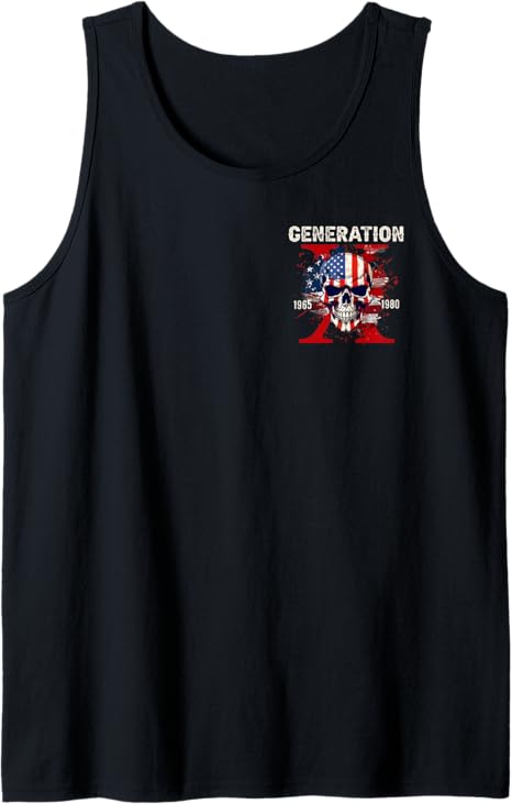 (2 Sided) Gen X We Don't Care Skull Tank Top
