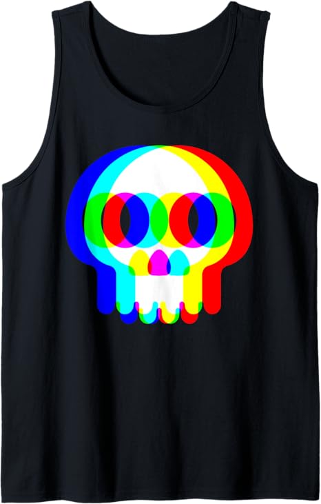 Funny Skull Trippy Vaporwave Halloween Techno Rave EDM Party Tank Top