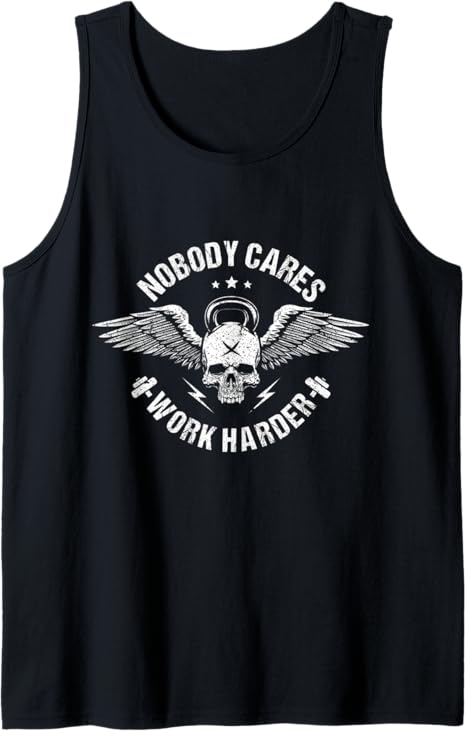 Nobody Cares Work Harder Skull Motivational Fitness Workout Tank Top