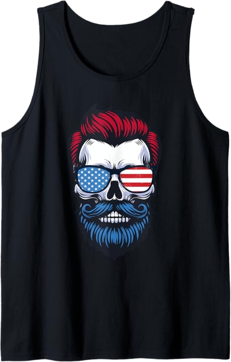 American Hipster US Flag Bearded Skull Sunglasses