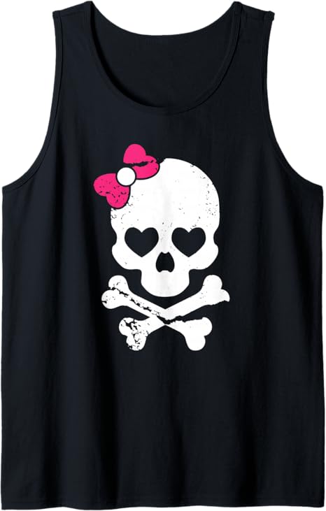 and Cross bone Pink Bow Tie Women Girls Adorable Premium Tank Top