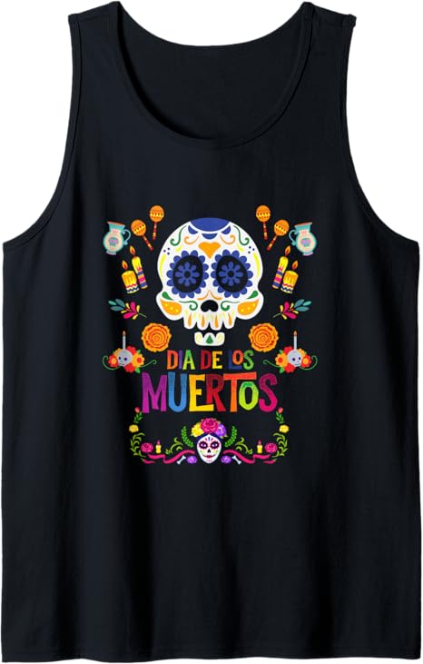 Vibrant Sugar Calavera Skulls Day of Dead Dia De Los Muertos Tank Top