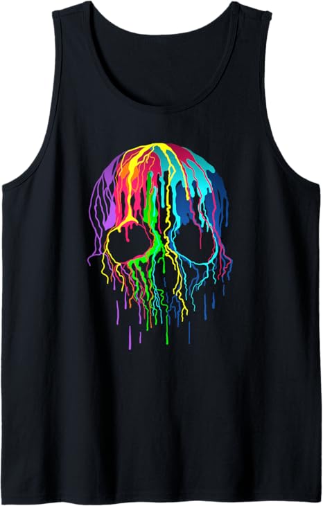 Colorful Paint Dripping Skull - Paint Drip Skeleton Head Tank Top