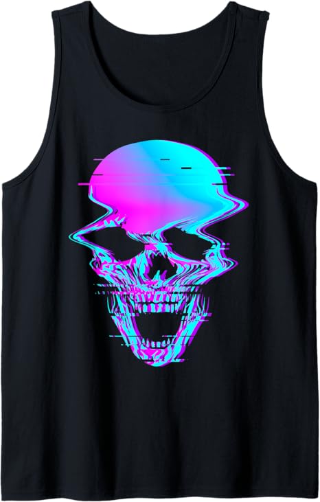 Skull Glitch Creepy Cool EBoy EGirl Vaporwave Pastel Goth Tank Top
