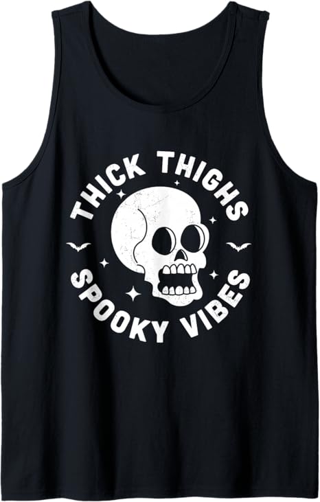 Thick Thighs Spooky Vibes Funny Halloween Skull Workout Gym Tank Top