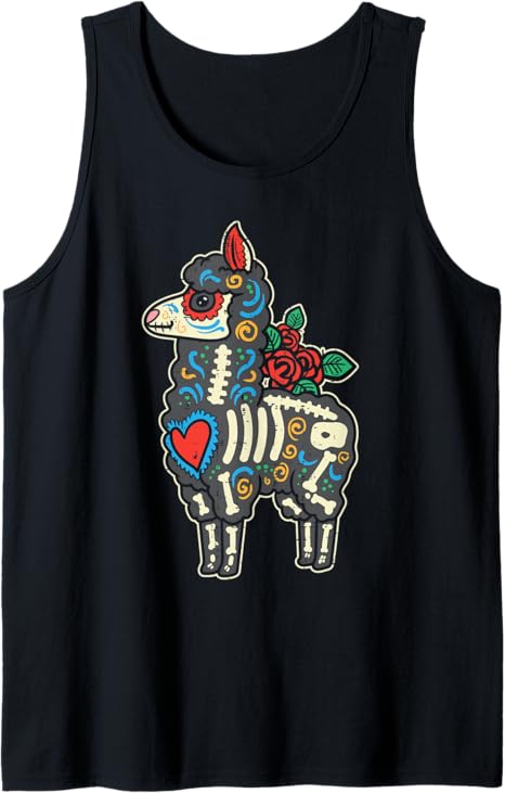 Sugar Skull Llama Alpaca Dia De Muertos Mexican Halloween Tank Top