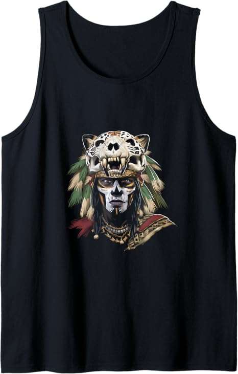 Aztec Jaguar Warrior Skull Headdress Ancestral Art Tank Top