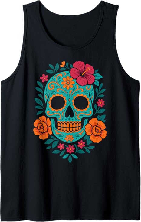 Sugar Skull Floral Día de los Muertos Mexican Calavera Dead Tank Top