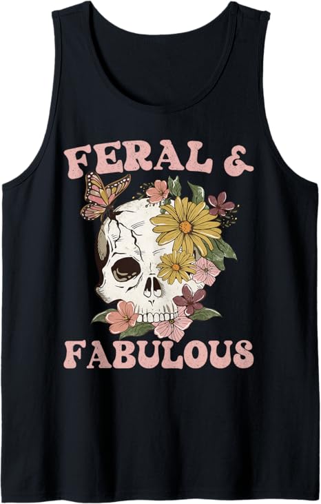 Feral and Fabulous Cute Floral Skull Girls & Women Graphic Tank Top