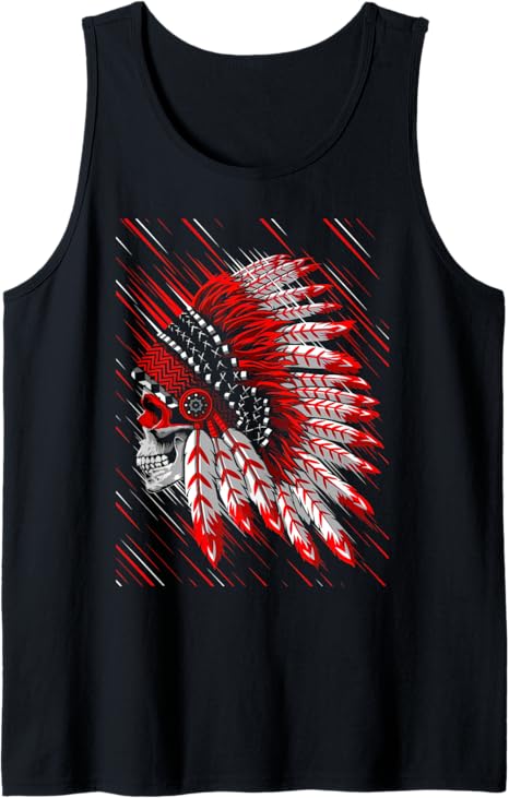 Native American Indian Chief Skull Motorcycle Headdress Tank Top