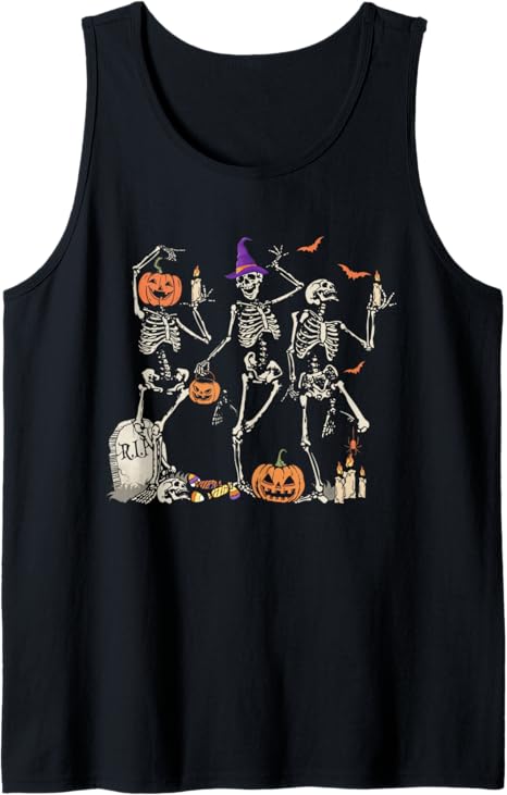 Dancing Skeleton Shirt for Women Men Happy Halloween Skull Tank Top