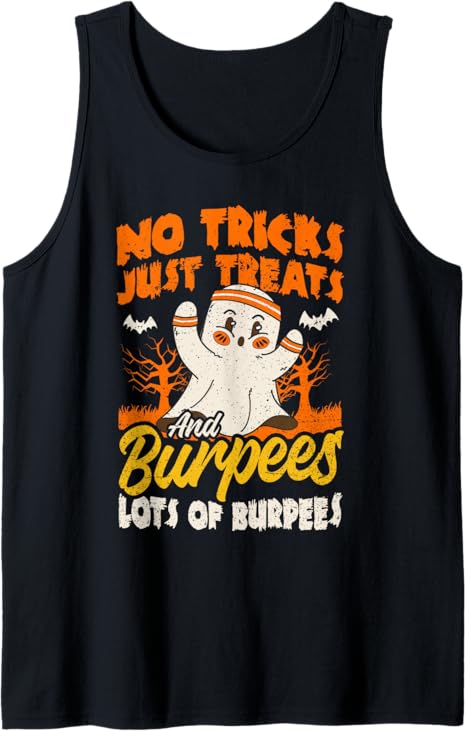 Halloween Gym Ghost Tricks Treats Trainer Burpees Workout Tank Top