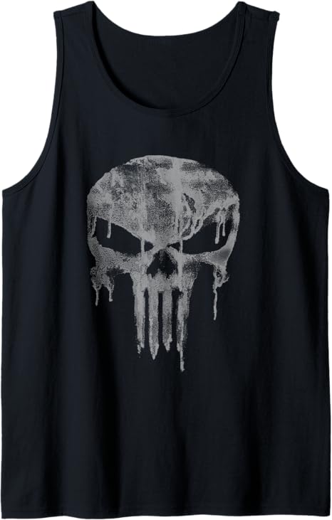 Punisher Dripping Gray Skull Vintage Chest Logo Tank Top