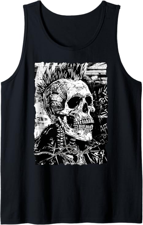 Vintage Graffiti Biker Rocker Skeleton Punk Horror Skull Tank Top
