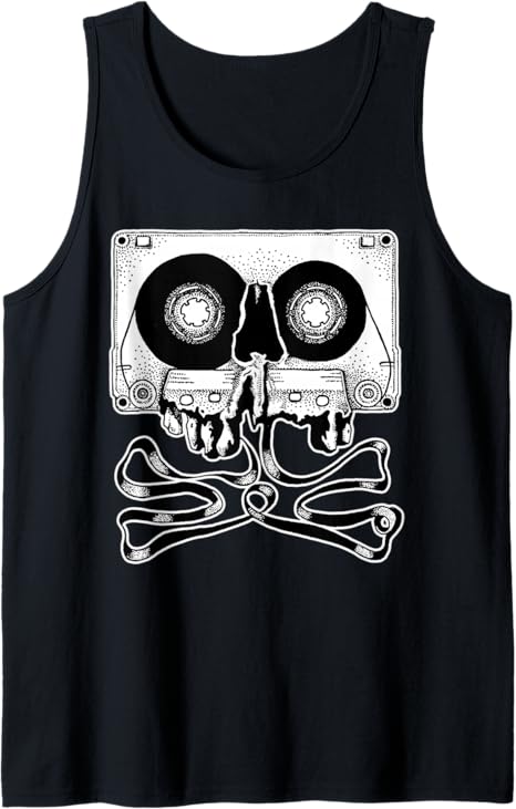 Cassette Tape Skull Blackwork Tank Top
