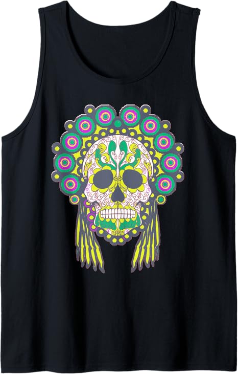 Halloween Hipster Sugar Skull Head Dress Skull Day Of Dead Tank Top
