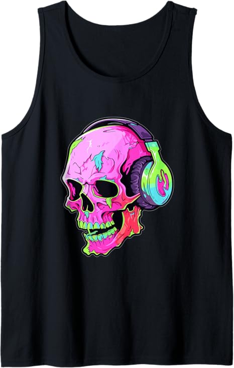 Trippy DJ Zombie Skull EDM Rave Tank Top