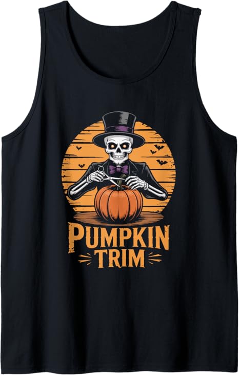 Skull Hairdresser: Pumpkin Trim Barber Halloween Season Tank Top
