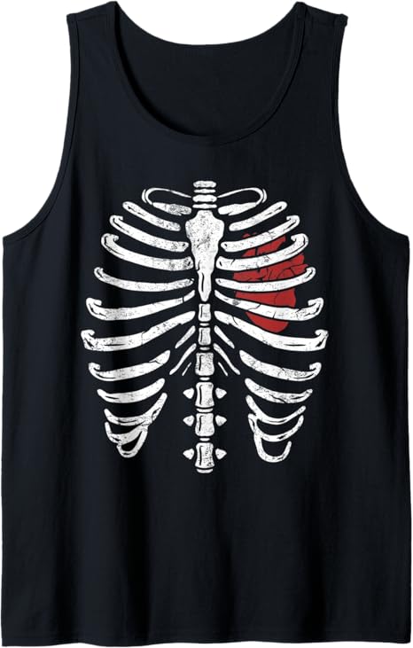 Skeleton Rib Cage Xray Halloween Heart showing tee Unisex Tank Top