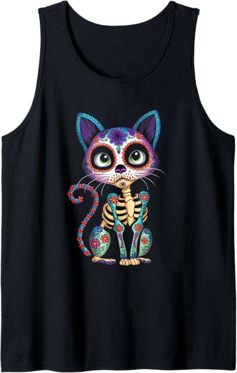 Dia De Los Muertos Cinco De Mayo Cat Sugar Skull Men Women Tank Top