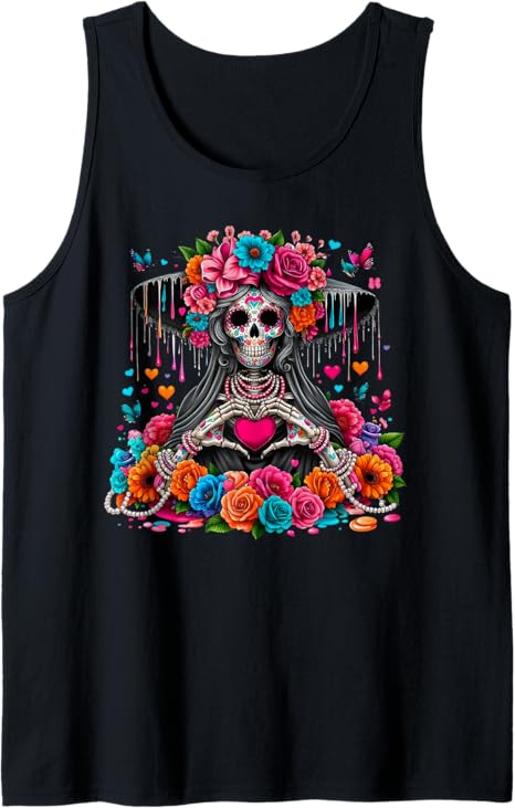 Day of The Dead Dia De Los Muertos Catrina Woman Skeleton Tank Top