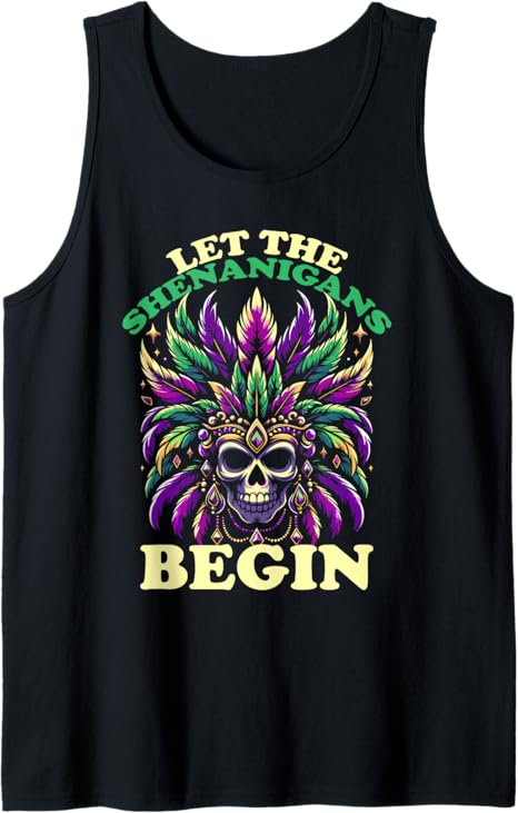 Mardi Gras Skull Headdress Festive Party Tank Top