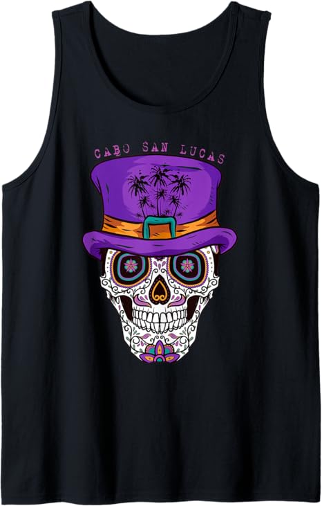 Cabo San Lucas, Mexico Sugar Skull & Hat Tank Top