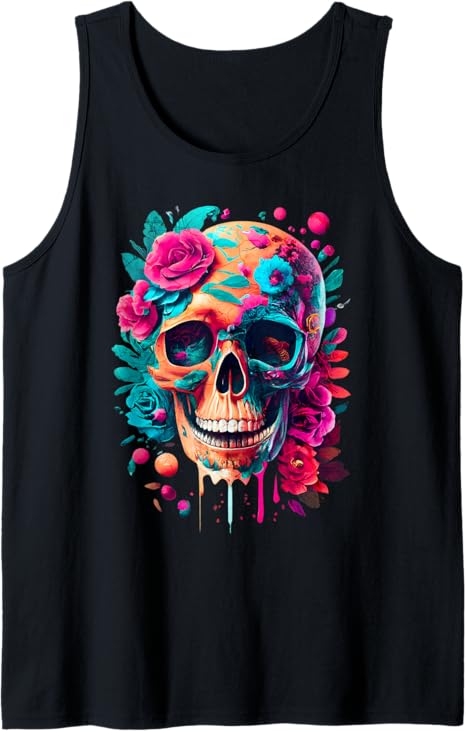 Fun Colorful Flower Skull Design for Men and Women Tank Top