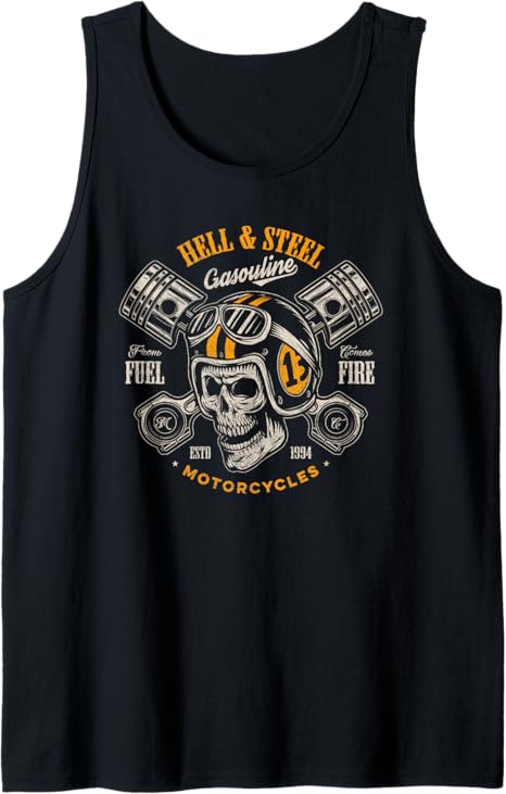 Hell And Steel Biker Skull Motorcycle Men's Tank Top