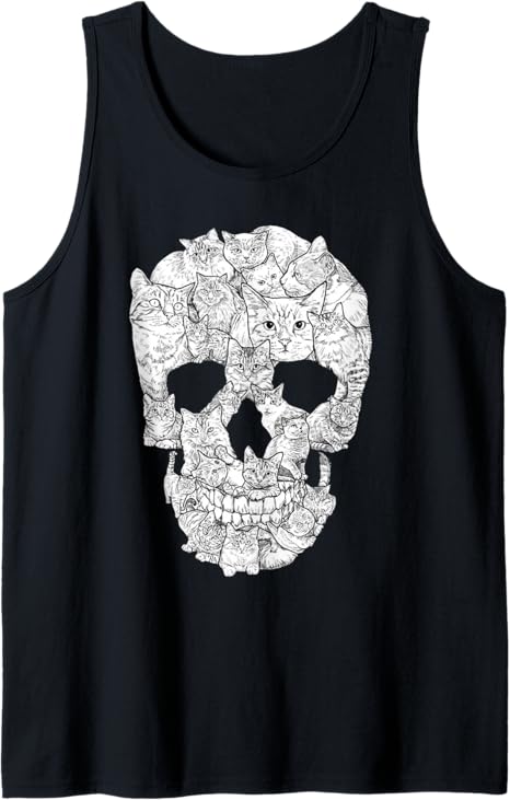 Cat Skull T-Shirt - Kitty Skeleton Halloween Costume Idea Tank Top