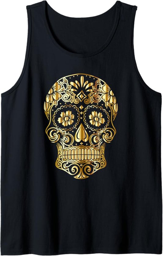 Sugar Skull Gifts Mexican Gold and Black Tank Top