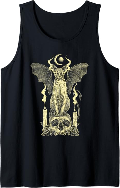Evil Sphynx Cat Bat Skull Wicca Gothic Goth Witchcraft Witch Tank Top