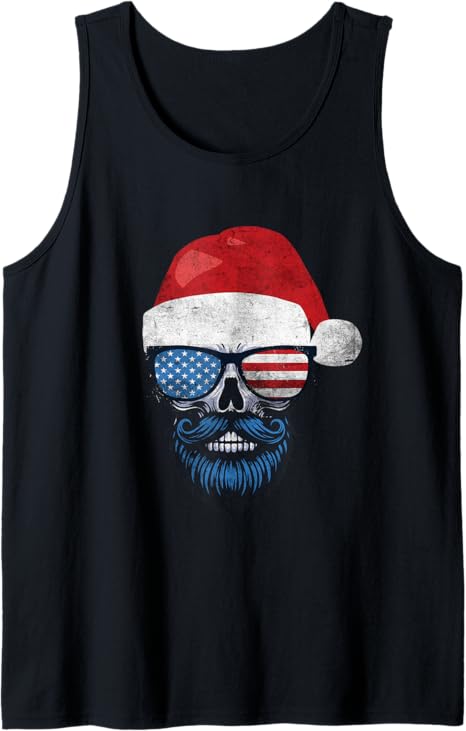 American Santa Cool Hipster Beard Skull Sunglasses