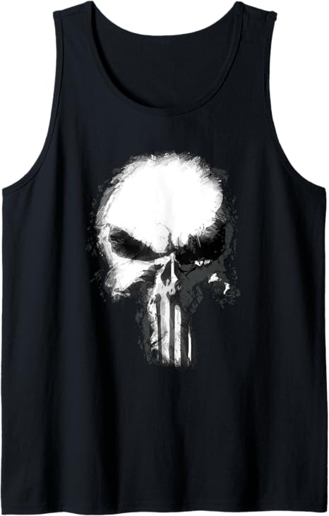 Punisher Paintbrush Strokes Skull Vintage Chest Logo Tank Top