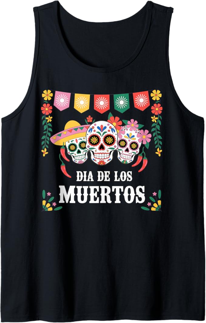 Day of The Dead Dia De Los Muertos Sugar Skull Halloween Tank Top
