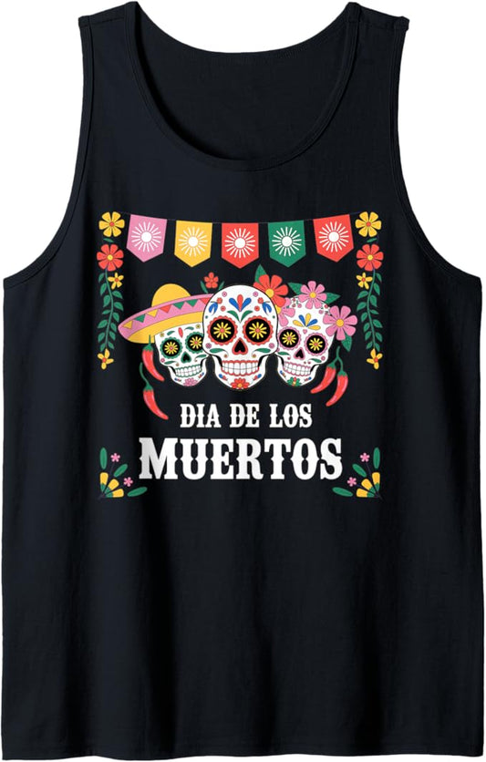 Day of The Dead Dia De Los Muertos Sugar Skull Halloween Tank Top
