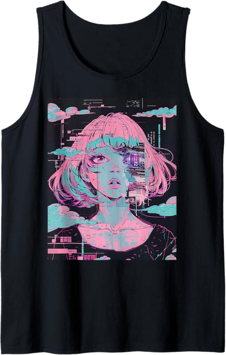 Anime Girl Vaporwave Glitchcore Pastel Goth Distressed Tank Top
