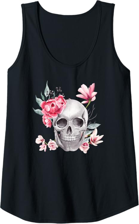 Womens Cute Skull Flower Tank Top